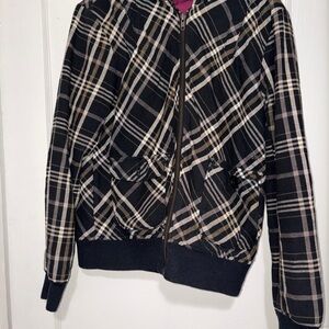 Volcom Black and Tan Plaid Bomber Jacket